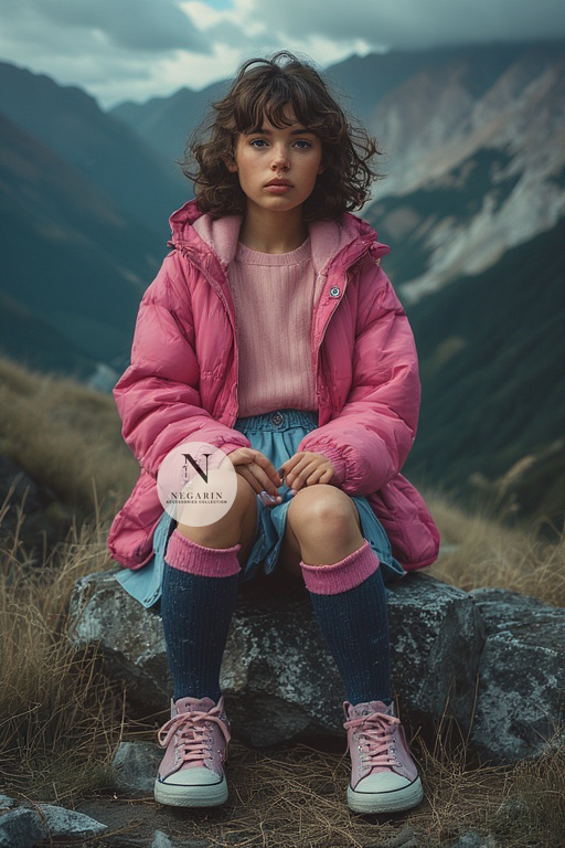 دختر جوان که با جوراب صورتی و سورمه ای استایل کرده است دیجی نگارین diginegarin.ir